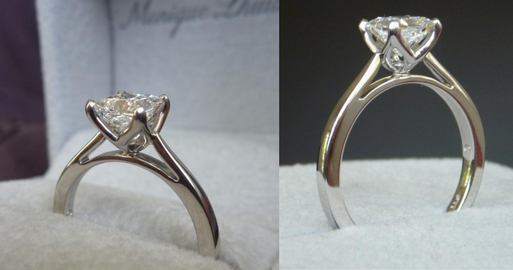 Monique Lhuillier solitaire cathedral engagement ring