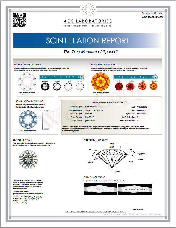 Ritani Reserve AGS Diamond Scintillation Report