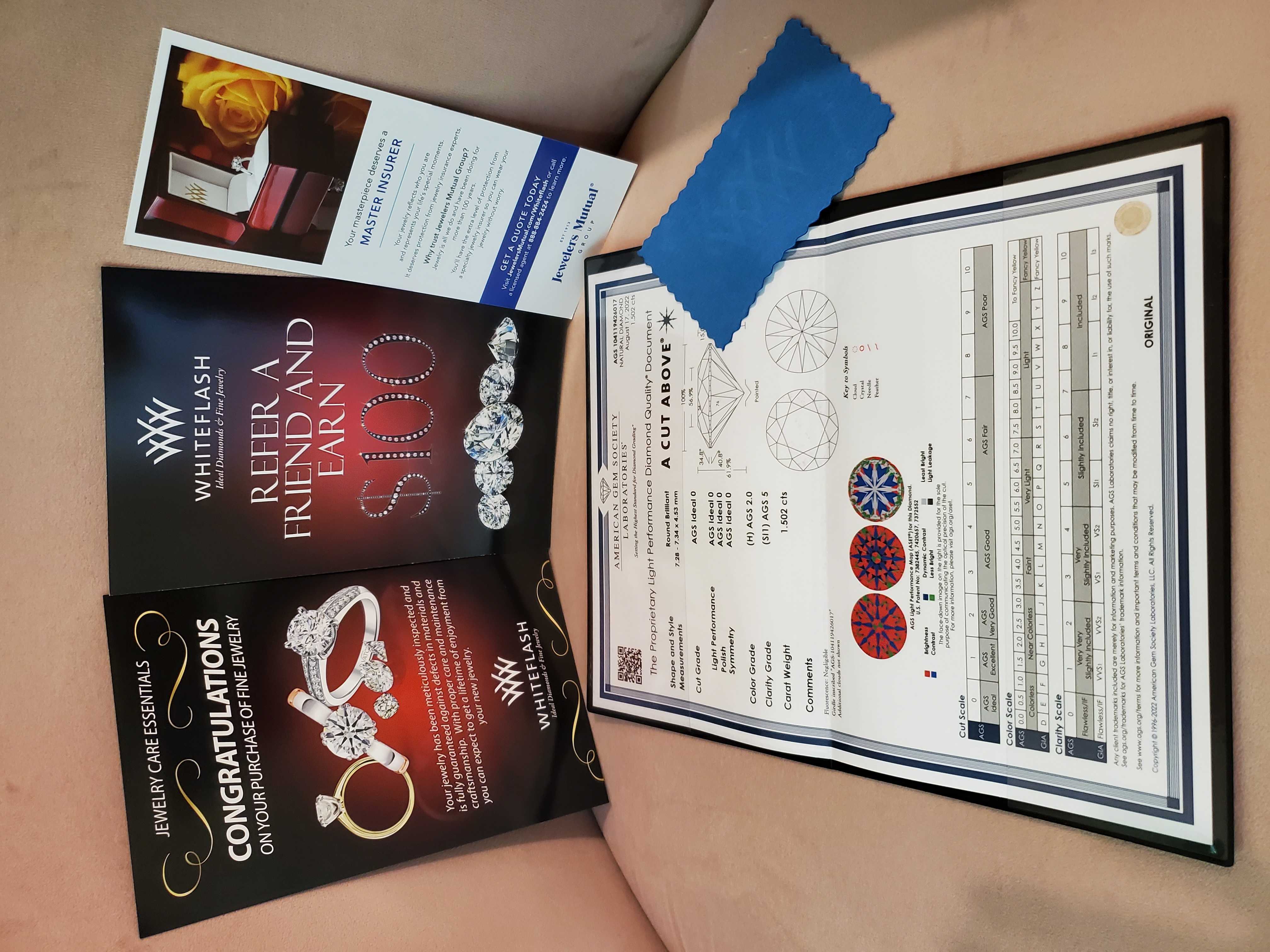 Whiteflash diamond lab report packaging